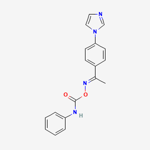 molecular formula C18H16N4O2 B2630396 1-(4-{[(anilinocarbonyl)oxy]ethanimidoyl}phenyl)-1H-imidazole CAS No. 477850-31-0