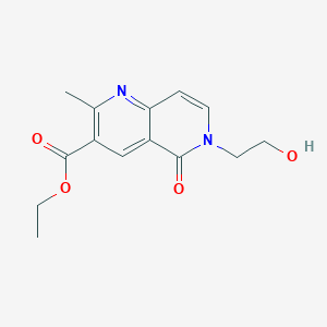 molecular formula C14H16N2O4 B2630401 Ethyl 6-(2-hydroxyethyl)-2-methyl-5-oxo-5,6-dihydro[1,6]naphthyridine-3-carboxylate CAS No. 127749-89-7