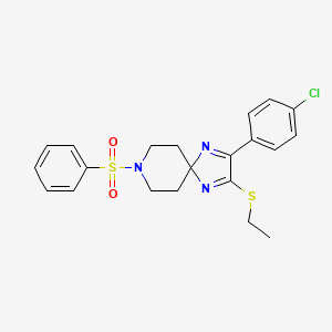 molecular formula C21H22ClN3O2S2 B2630459 2-(4-Chlorophenyl)-3-(ethylthio)-8-(phenylsulfonyl)-1,4,8-triazaspiro[4.5]deca-1,3-diene CAS No. 932496-82-7