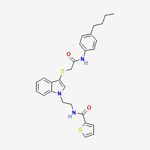 molecular formula C27H29N3O2S2 B2630473 N-[2-[3-[2-(4-butylanilino)-2-oxoethyl]sulfanylindol-1-yl]ethyl]thiophene-2-carboxamide CAS No. 851715-11-2