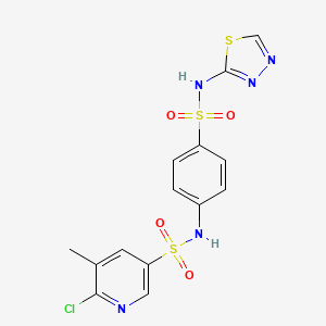 molecular formula C14H12ClN5O4S3 B2630490 6-chloro-5-methyl-N-{4-[(1,3,4-thiadiazol-2-yl)sulfamoyl]phenyl}pyridine-3-sulfonamide CAS No. 1445569-27-6