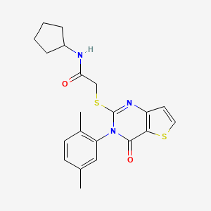 molecular formula C21H23N3O2S2 B2630543 N-环戊基-2-{[3-(2,5-二甲苯基)-4-氧代-3,4-二氢噻吩并[3,2-d]嘧啶-2-基]硫代}乙酰胺 CAS No. 1291844-97-7