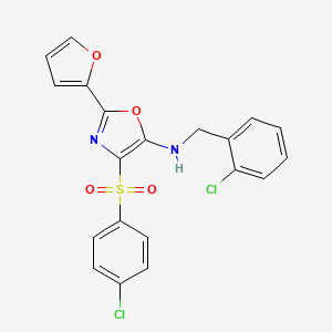 molecular formula C20H14Cl2N2O4S B2630557 N-(2-chlorobenzyl)-4-[(4-chlorophenyl)sulfonyl]-2-(furan-2-yl)-1,3-oxazol-5-amine CAS No. 862794-74-9