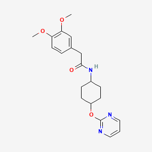 molecular formula C20H25N3O4 B2630564 2-(3,4-dimethoxyphenyl)-N-((1r,4r)-4-(pyrimidin-2-yloxy)cyclohexyl)acetamide CAS No. 2034444-51-2