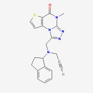 molecular formula C21H19N5OS B2630573 12-[[2,3-Dihydro-1H-inden-1-yl(prop-2-ynyl)amino]methyl]-8-methyl-5-thia-1,8,10,11-tetrazatricyclo[7.3.0.02,6]dodeca-2(6),3,9,11-tetraen-7-one CAS No. 1241441-53-1