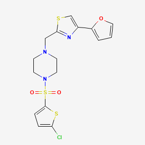 molecular formula C16H16ClN3O3S3 B2630575 2-((4-((5-Chlorothiophen-2-yl)sulfonyl)piperazin-1-yl)methyl)-4-(furan-2-yl)thiazole CAS No. 1170055-30-7
