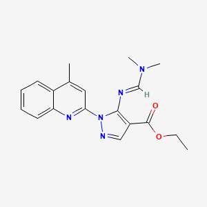 molecular formula C19H21N5O2 B2630576 (E)-ethyl 5-(((dimethylamino)methylene)amino)-1-(4-methylquinolin-2-yl)-1H-pyrazole-4-carboxylate CAS No. 1001873-44-4