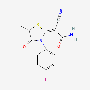 (E)-2-cyano-2-(3-(4-fluorophenyl)-5-methyl-4-oxothiazolidin-2-ylidene)acetamide