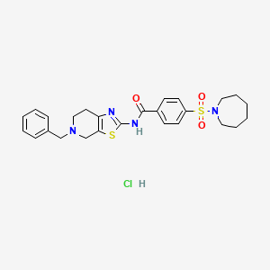 molecular formula C26H31ClN4O3S2 B2630588 4-(azepan-1-ylsulfonyl)-N-(5-benzyl-4,5,6,7-tetrahydrothiazolo[5,4-c]pyridin-2-yl)benzamide hydrochloride CAS No. 1189723-40-7