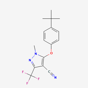 molecular formula C16H16F3N3O B2630604 5-[4-(tert-butyl)phenoxy]-1-methyl-3-(trifluoromethyl)-1H-pyrazole-4-carbonitrile CAS No. 477713-59-0