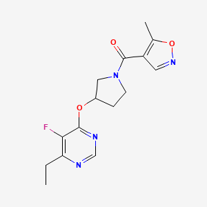 molecular formula C15H17FN4O3 B2630611 (3-((6-Ethyl-5-fluoropyrimidin-4-yl)oxy)pyrrolidin-1-yl)(5-methylisoxazol-4-yl)methanone CAS No. 2034436-04-7