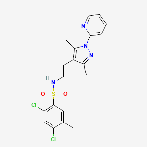 molecular formula C19H20Cl2N4O2S B2630621 2,4-二氯-N-(2-(3,5-二甲基-1-(吡啶-2-基)-1H-吡唑-4-基)乙基)-5-甲基苯磺酰胺 CAS No. 2034257-43-5