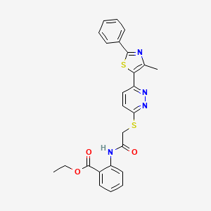 molecular formula C25H22N4O3S2 B2630648 Ethyl 2-(2-((6-(4-methyl-2-phenylthiazol-5-yl)pyridazin-3-yl)thio)acetamido)benzoate CAS No. 892416-08-9