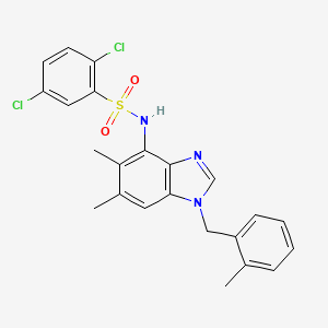 molecular formula C23H21Cl2N3O2S B2630649 2,5-dichloro-N-[5,6-dimethyl-1-(2-methylbenzyl)-1H-1,3-benzimidazol-4-yl]benzenesulfonamide CAS No. 338954-81-7