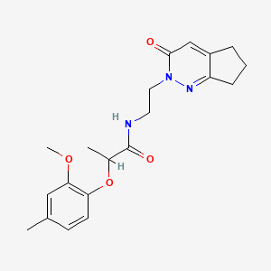 molecular formula C20H25N3O4 B2630658 2-(2-methoxy-4-methylphenoxy)-N-(2-(3-oxo-3,5,6,7-tetrahydro-2H-cyclopenta[c]pyridazin-2-yl)ethyl)propanamide CAS No. 2034226-77-0