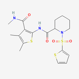 molecular formula C18H23N3O4S3 B2630690 N-(4,5-二甲基-3-(甲基氨基羰基)噻吩-2-基)-1-(噻吩-2-基磺酰基)哌啶-2-甲酰胺 CAS No. 1049833-69-3