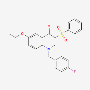 molecular formula C24H20FNO4S B2630697 3-(Benzenesulfonyl)-6-ethoxy-1-[(4-fluorophenyl)methyl]quinolin-4-one CAS No. 866726-20-7