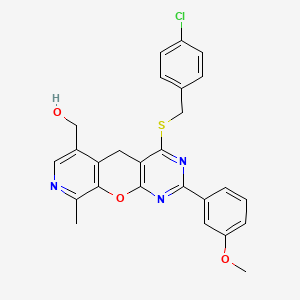 (4-((4-chlorobenzyl)thio)-2-(3-methoxyphenyl)-9-methyl-5H-pyrido[4',3':5,6]pyrano[2,3-d]pyrimidin-6-yl)methanol