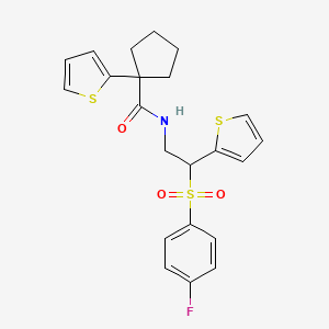 N-(2-((4-fluorophenyl)sulfonyl)-2-(thiophen-2-yl)ethyl)-1-(thiophen-2-yl)cyclopentanecarboxamide