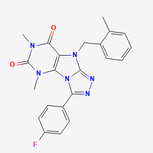 molecular formula C22H19FN6O2 B2630744 8-(4-Fluorophenyl)-1,3-dimethyl-5-[(2-methylphenyl)methyl]purino[8,9-c][1,2,4]triazole-2,4-dione CAS No. 921786-62-1