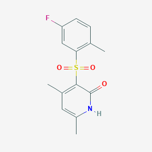 molecular formula C14H14FNO3S B2630749 3-[(5-fluoro-2-methylphenyl)sulfonyl]-4,6-dimethyl-2(1H)-pyridinone CAS No. 866017-31-4