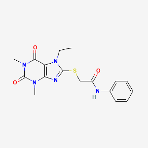 molecular formula C17H19N5O3S B2630755 2-((7-ethyl-1,3-dimethyl-2,6-dioxo-2,3,6,7-tetrahydro-1H-purin-8-yl)thio)-N-phenylacetamide CAS No. 445413-55-8