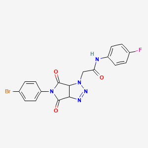 molecular formula C18H13BrFN5O3 B2630769 2-[5-(4-溴苯基)-4,6-二氧代-4,5,6,6a-四氢吡咯并[3,4-d][1,2,3]三唑-1(3aH)-基]-N-(4-氟苯基)乙酰胺 CAS No. 1052611-22-9