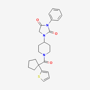 3-Phenyl-1-(1-(1-(thiophen-2-yl)cyclopentanecarbonyl)piperidin-4-yl)imidazolidine-2,4-dione