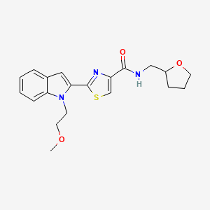 molecular formula C20H23N3O3S B2630807 2-(1-(2-methoxyethyl)-1H-indol-2-yl)-N-((tetrahydrofuran-2-yl)methyl)thiazole-4-carboxamide CAS No. 1170388-21-2
