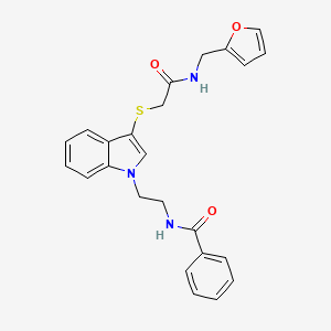 molecular formula C24H23N3O3S B2630832 N-[2-[3-[2-(呋喃-2-基甲基氨基)-2-氧代乙基]硫代吲哚-1-基]乙基]苯甲酰胺 CAS No. 532969-80-5