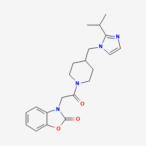 molecular formula C21H26N4O3 B2630841 3-(2-(4-((2-isopropyl-1H-imidazol-1-yl)methyl)piperidin-1-yl)-2-oxoethyl)benzo[d]oxazol-2(3H)-one CAS No. 1334368-87-4