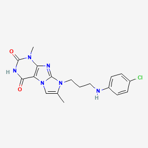 molecular formula C18H19ClN6O2 B2630845 8-(3-((4-chlorophenyl)amino)propyl)-1,7-dimethyl-1H-imidazo[2,1-f]purine-2,4(3H,8H)-dione CAS No. 923152-47-0