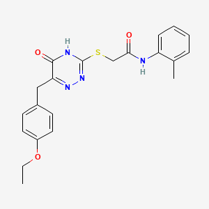 molecular formula C21H22N4O3S B2630850 2-((6-(4-ethoxybenzyl)-5-oxo-4,5-dihydro-1,2,4-triazin-3-yl)thio)-N-(o-tolyl)acetamide CAS No. 898622-35-0