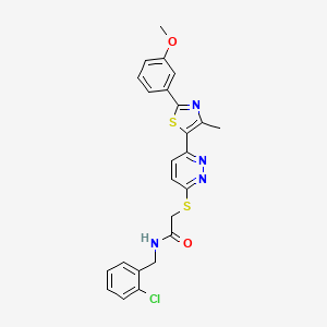 molecular formula C24H21ClN4O2S2 B2630873 N-[(2-chlorophenyl)methyl]-2-({6-[2-(3-methoxyphenyl)-4-methyl-1,3-thiazol-5-yl]pyridazin-3-yl}sulfanyl)acetamide CAS No. 923147-45-9