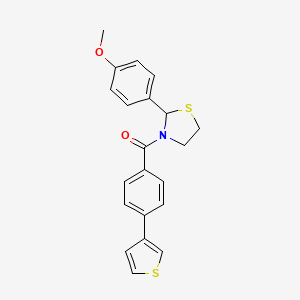 molecular formula C21H19NO2S2 B2630876 (2-(4-Methoxyphenyl)thiazolidin-3-yl)(4-(thiophen-3-yl)phenyl)methanone CAS No. 2034471-35-5