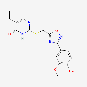 molecular formula C18H20N4O4S B2630910 2-({[3-(3,4-Dimethoxyphenyl)-1,2,4-oxadiazol-5-yl]methyl}sulfanyl)-5-ethyl-6-methyl-4-pyrimidinol CAS No. 1226427-65-1