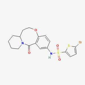 molecular formula C18H19BrN2O4S2 B2630971 5-bromo-N-{2-oxo-9-oxa-1-azatricyclo[10.4.0.0^{3,8}]hexadeca-3,5,7-trien-5-yl}thiophene-2-sulfonamide CAS No. 1251584-19-6