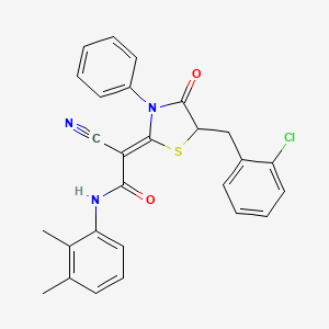 molecular formula C27H22ClN3O2S B2630979 (2Z)-2-[5-(2-chlorobenzyl)-4-oxo-3-phenyl-1,3-thiazolidin-2-ylidene]-2-cyano-N-(2,3-dimethylphenyl)ethanamide CAS No. 799786-20-2