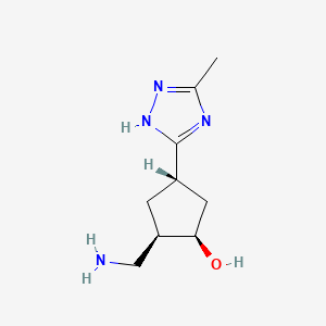 molecular formula C9H16N4O B2631019 (1R,2R,4S)-2-(Aminomethyl)-4-(5-methyl-1H-1,2,4-triazol-3-yl)cyclopentan-1-ol CAS No. 2307732-72-3