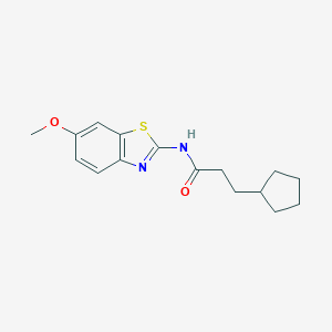 molecular formula C16H20N2O2S B263102 3-cyclopentyl-N-(6-methoxy-1,3-benzothiazol-2-yl)propanamide 
