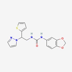 molecular formula C17H16N4O3S B2631026 1-(2-(1H-pyrazol-1-yl)-2-(thiophen-2-yl)ethyl)-3-(benzo[d][1,3]dioxol-5-yl)urea CAS No. 2034600-11-6