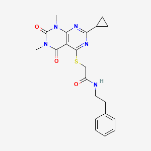 molecular formula C21H23N5O3S B2631045 2-((2-环丙基-6,8-二甲基-5,7-二氧代-5,6,7,8-四氢嘧啶并[4,5-d]嘧啶-4-基)硫代)-N-苯乙基乙酰胺 CAS No. 863003-12-7