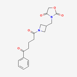 molecular formula C18H20N2O5 B2631060 3-((1-(5-Oxo-5-phenylpentanoyl)azetidin-3-yl)methyl)oxazolidine-2,4-dione CAS No. 2034609-98-6