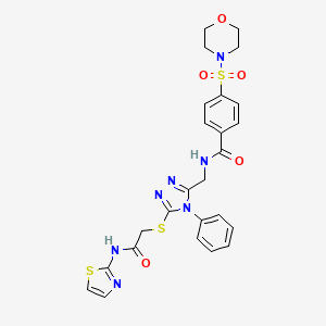 molecular formula C25H25N7O5S3 B2631090 4-(morpholinosulfonyl)-N-((5-((2-oxo-2-(thiazol-2-ylamino)ethyl)thio)-4-phenyl-4H-1,2,4-triazol-3-yl)methyl)benzamide CAS No. 394214-14-3