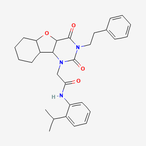 molecular formula C29H27N3O4 B2631095 2-[4,6-dioxo-5-(2-phenylethyl)-8-oxa-3,5-diazatricyclo[7.4.0.0^{2,7}]trideca-1(9),2(7),10,12-tetraen-3-yl]-N-[2-(propan-2-yl)phenyl]acetamide CAS No. 1326817-73-5