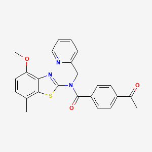 molecular formula C24H21N3O3S B2631105 4-acetyl-N-(4-methoxy-7-methylbenzo[d]thiazol-2-yl)-N-(pyridin-2-ylmethyl)benzamide CAS No. 941878-62-2