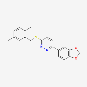 molecular formula C20H18N2O2S B2631116 3-(Benzo[d][1,3]dioxol-5-yl)-6-((2,5-dimethylbenzyl)thio)pyridazine CAS No. 922943-61-1