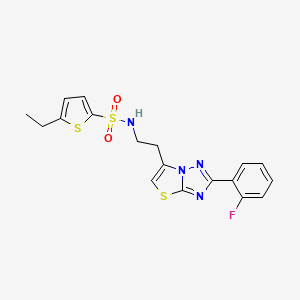 molecular formula C18H17FN4O2S3 B2631133 5-ethyl-N-(2-(2-(2-fluorophenyl)thiazolo[3,2-b][1,2,4]triazol-6-yl)ethyl)thiophene-2-sulfonamide CAS No. 946357-95-5
