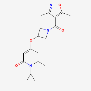 molecular formula C18H21N3O4 B2631151 1-cyclopropyl-4-((1-(3,5-dimethylisoxazole-4-carbonyl)azetidin-3-yl)oxy)-6-methylpyridin-2(1H)-one CAS No. 2329315-77-5