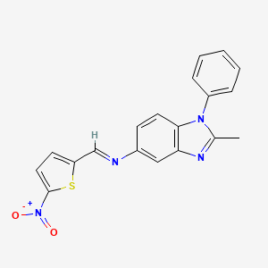 molecular formula C19H14N4O2S B2631154 N-(2-methyl-1-phenylbenzimidazol-5-yl)-1-(5-nitrothiophen-2-yl)methanimine CAS No. 330836-72-1